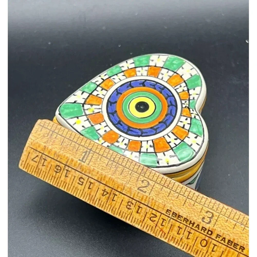 Heart Trinket‎ Dish Box Italian Pottery Multicolor Deruta ITALY 2